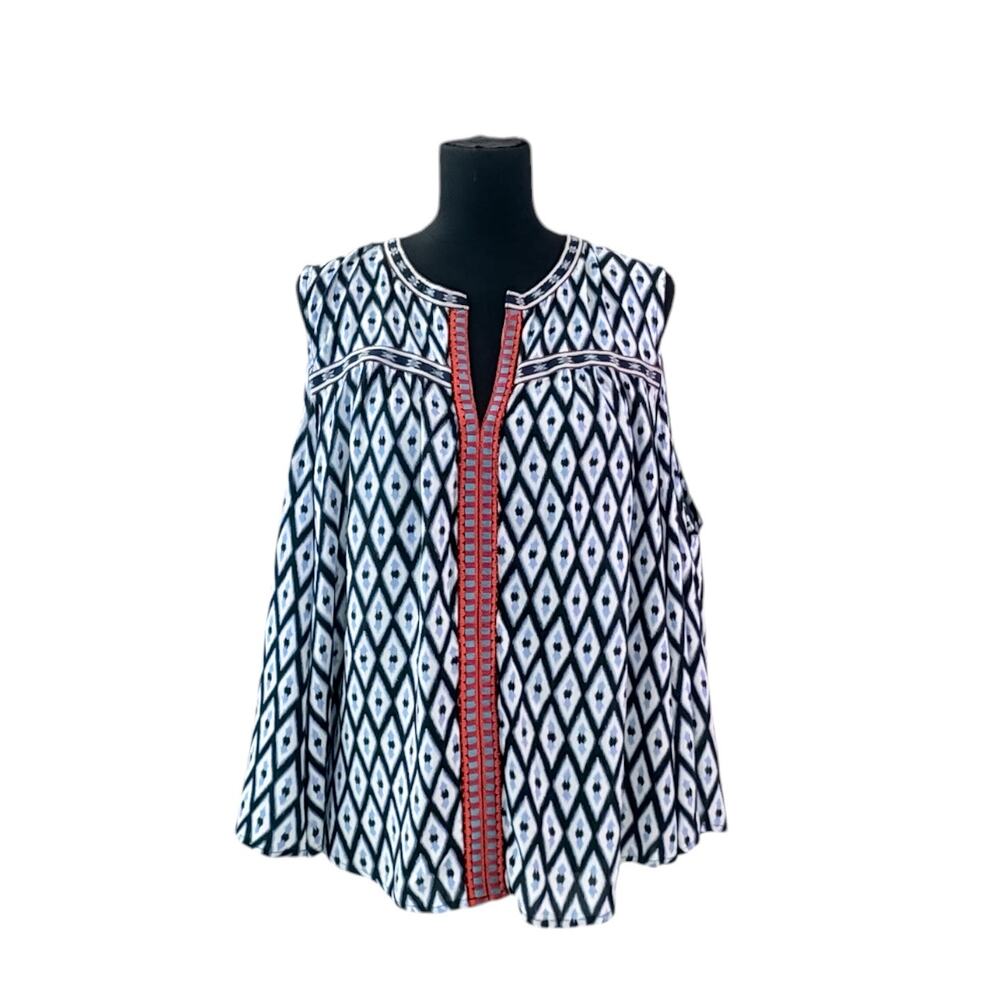 Market & Spruce Blue Geometric Boho Cold Shoulder Blouse Women's XXL